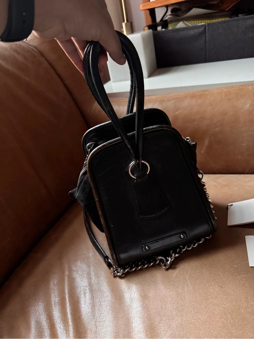 Jean Paul Gaultier Dark Green Leather Crossbody Chain Strap and short handles